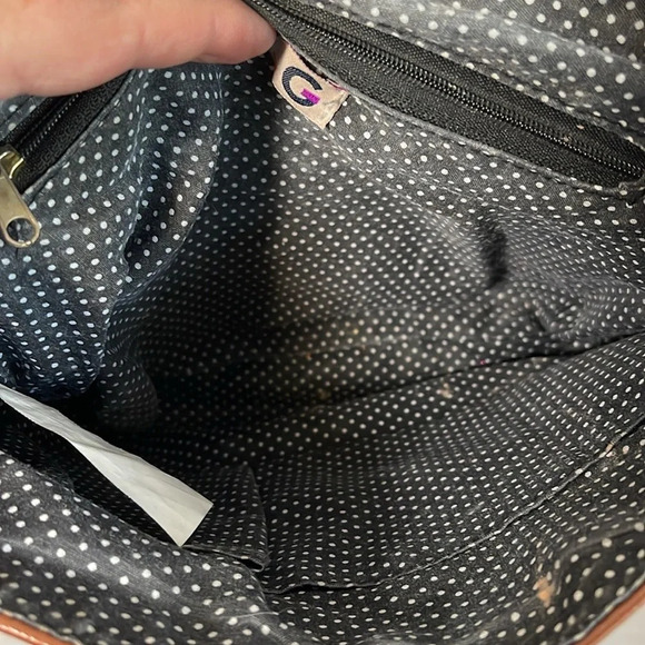 DLG Cognac Brown Faux Leather Saddle Bag Crossbody Purse Adjustable Strap Zips - Picture 8 of 13